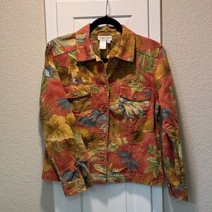Coldwater Creek Floral Jean Jacket - Rust, Mustard & Teal
